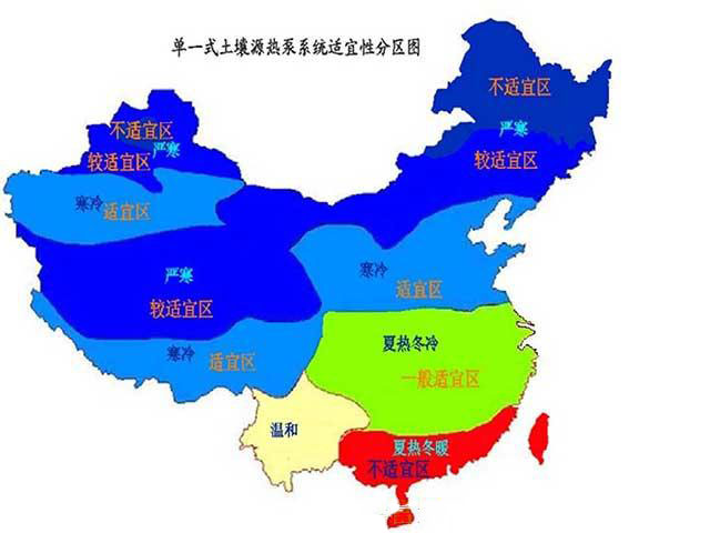 中国适合安装地源热泵的地域有哪些？